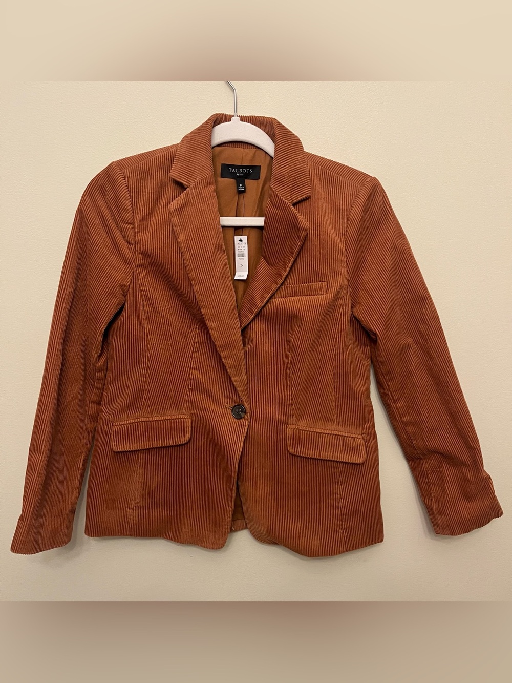NWT Talbots Brown Corduroy Blazer Women's Size 2 Petite Single Button Closure